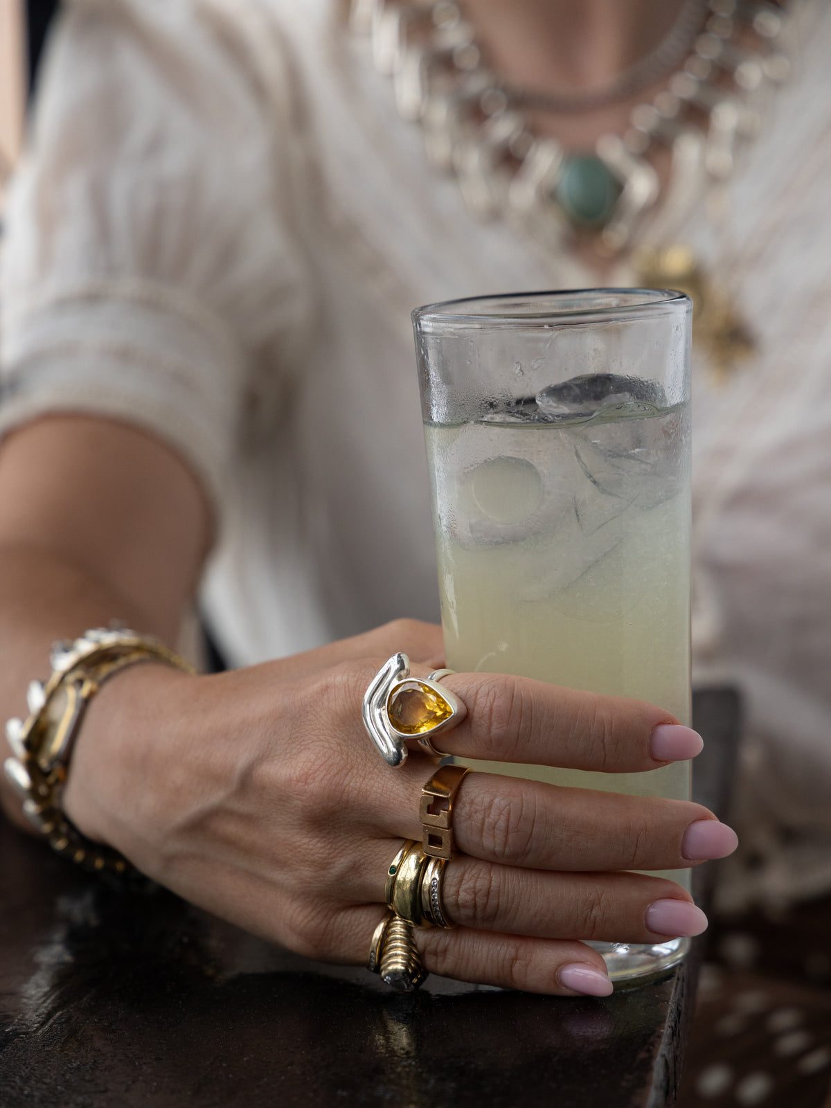 Lengua Drop Ring in sterling silver with faceted citrine, detail — handmade in Taxco, Mexico