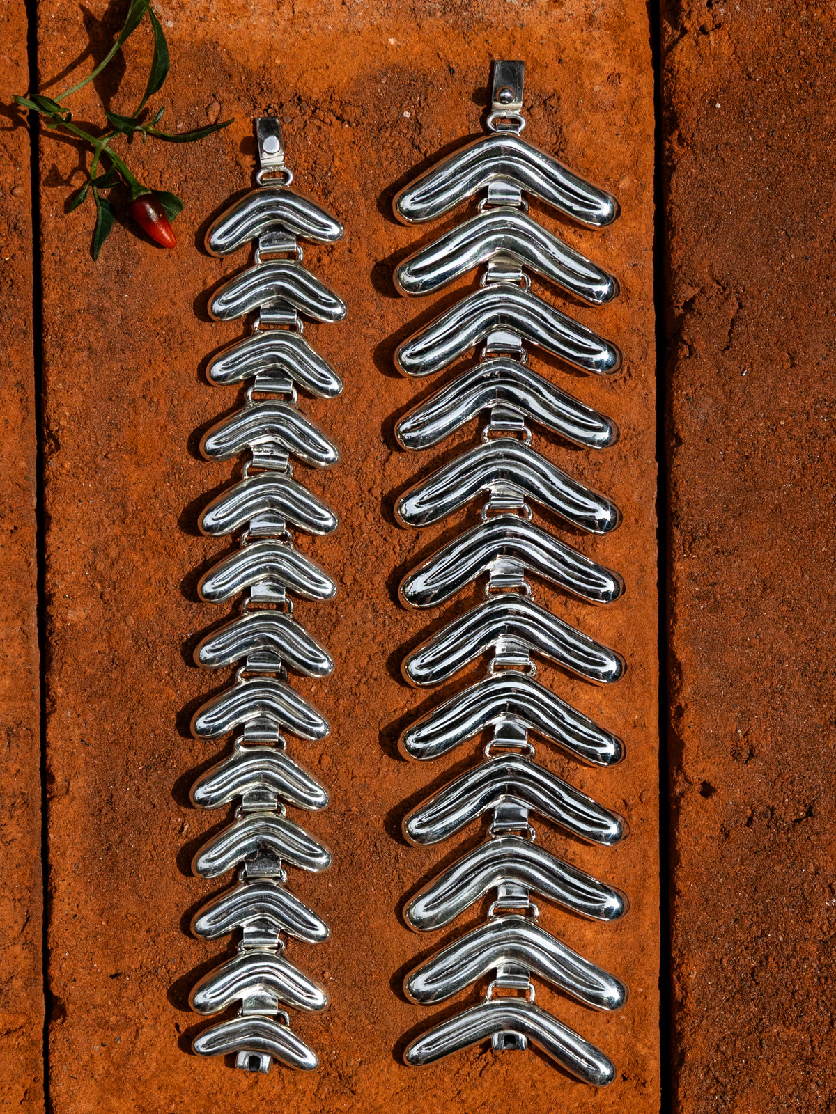 Lengua and Lenguita Bracelets in sterling silver, the two sizes together — handmade in Taxco, Mexico