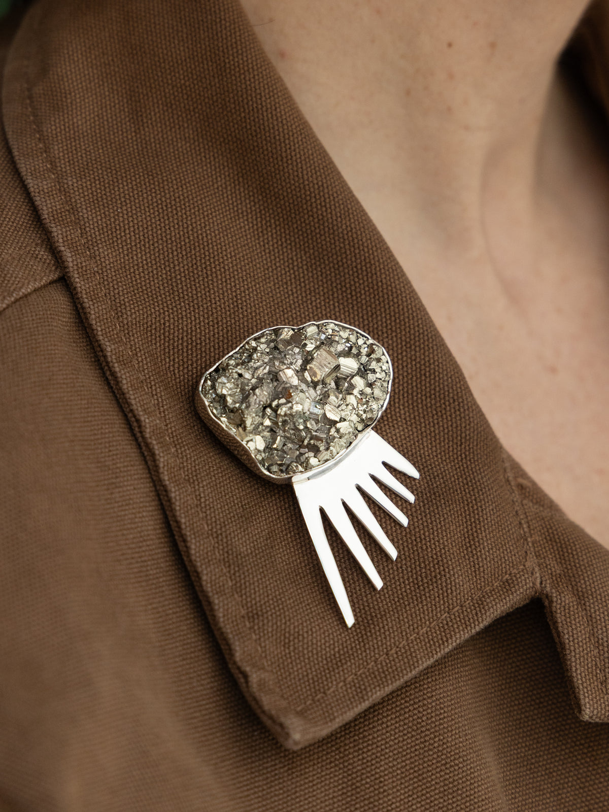 Sol ShimSham Pin in Sterling Silver & Pyrite