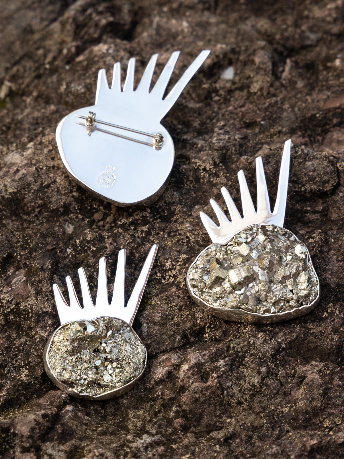 Sol ShimSham Pin in Sterling Silver & Pyrite