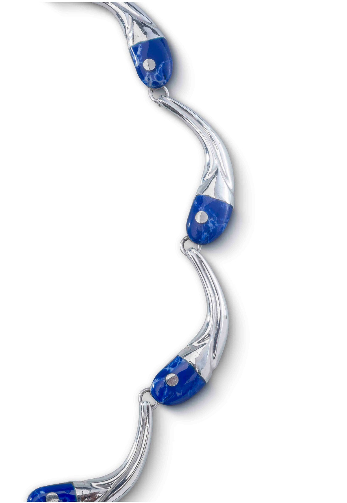 Pez Necklace in sterling silver with lapis lazuli, close-up of the stone — handmade in Taxco, Mexico #Gemstone Type_Lapis lazuli