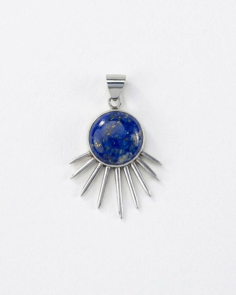 Sol Pendant in sterling silver with lapis lazuli, front view — handmade in Taxco, Mexico #Gemstone Type_Lapis lazuli