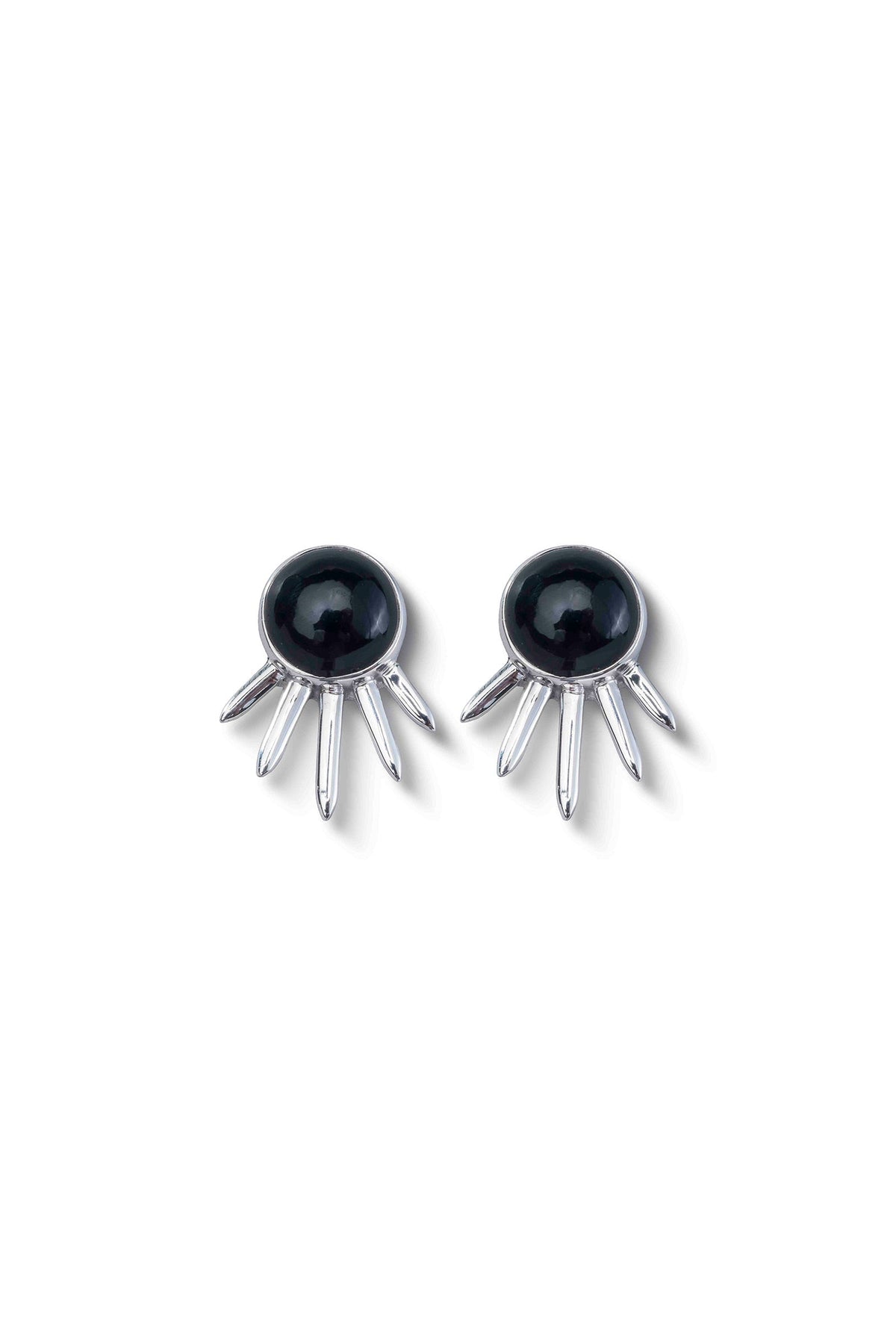 Black onyx jewelry in sterling silver — Sol Pequeño Earrings, handmade in Taxco, Mexico