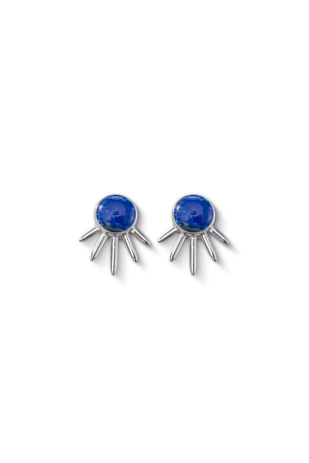 Lapis lazuli jewelry in sterling silver — Sol Pequeño Earrings, handmade in Taxco, Mexico