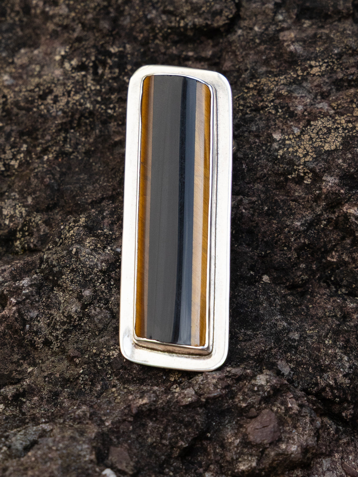 Tiger Eye & Obsidian Scarf Slide in Sterling Silver