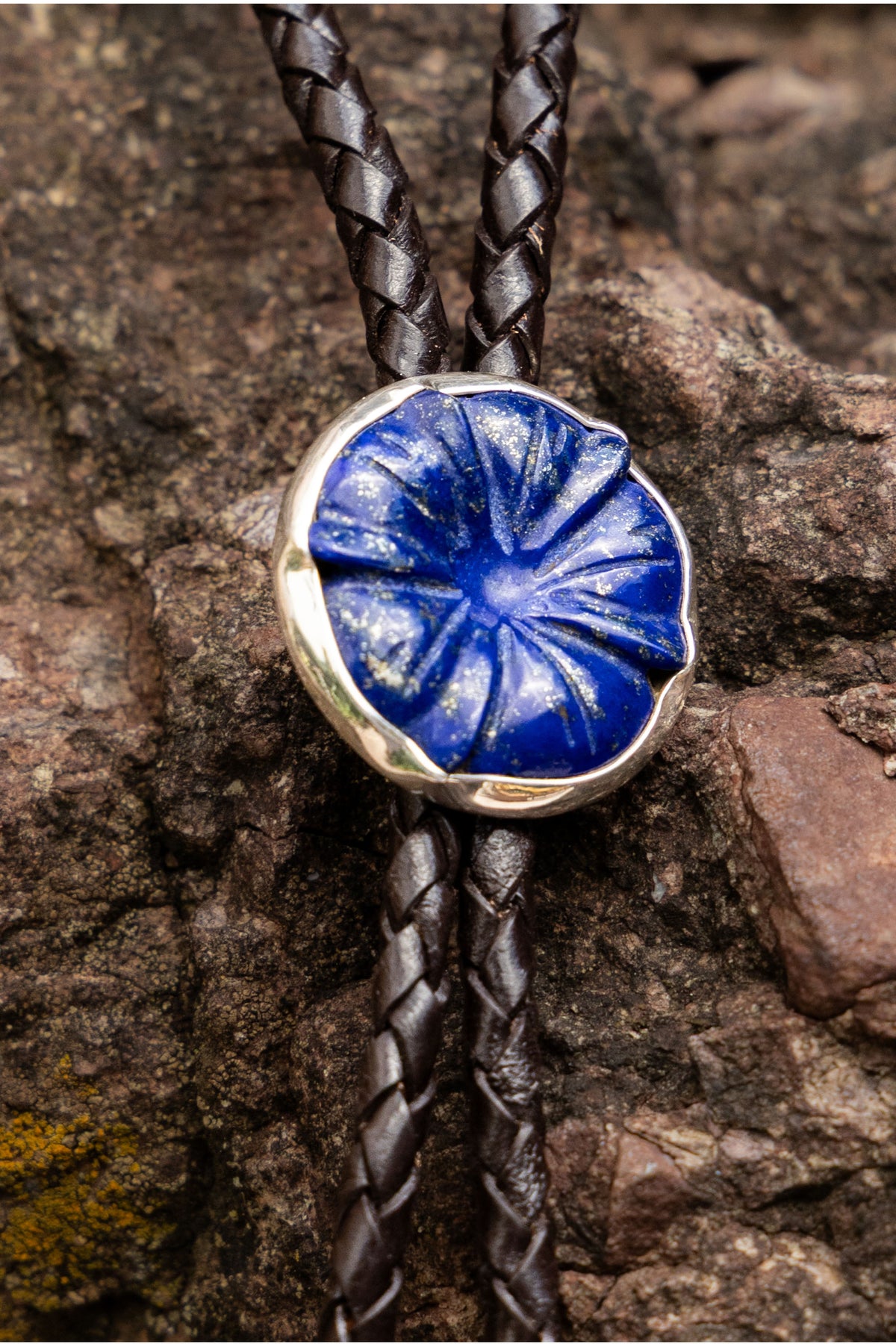 Lapis Flower Bolo Tie in Sterling Silver