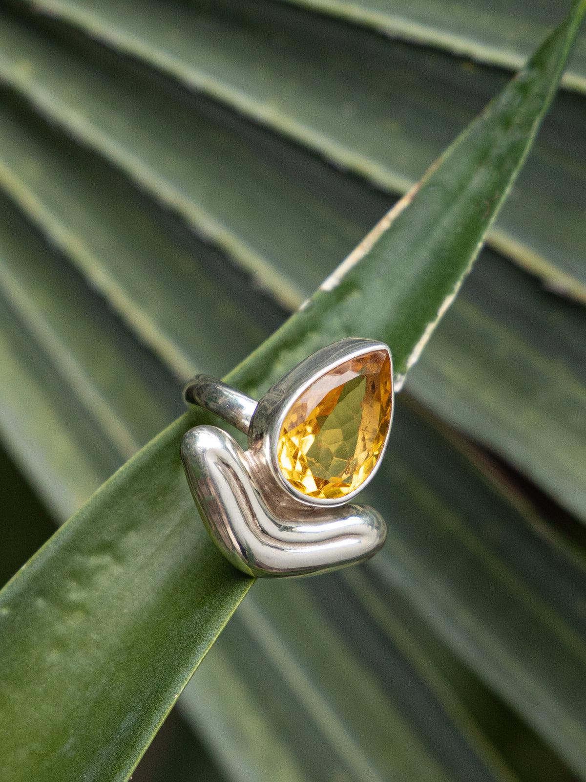 Lengua Drop Ring in Sterling Silver & Citrine