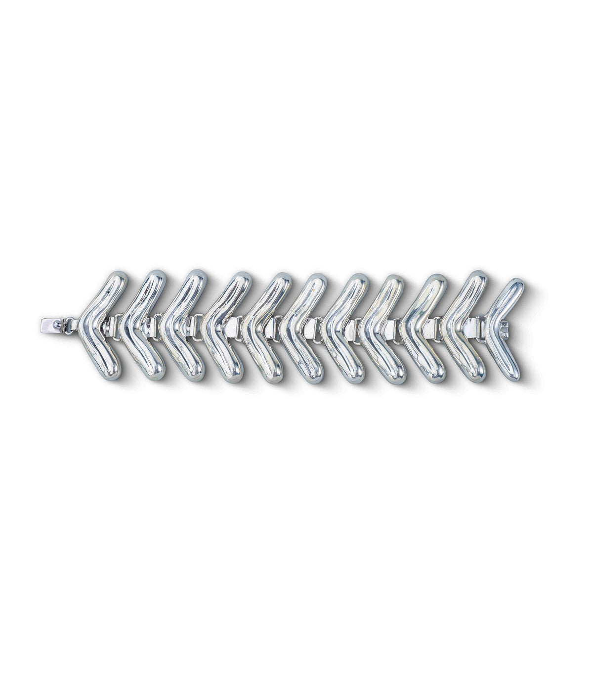 Lengua Bracelet in sterling silver, front view — hollow-formed cartoneado, handmade in Taxco, Mexico