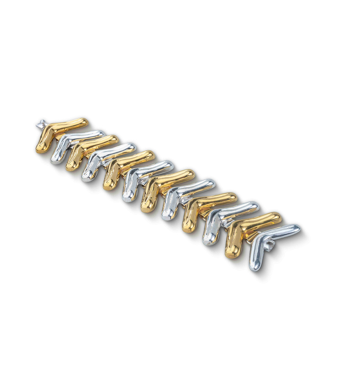 Lengua Bracelet in sterling silver and 24k gold vermeil, side view — handmade in Taxco, Mexico