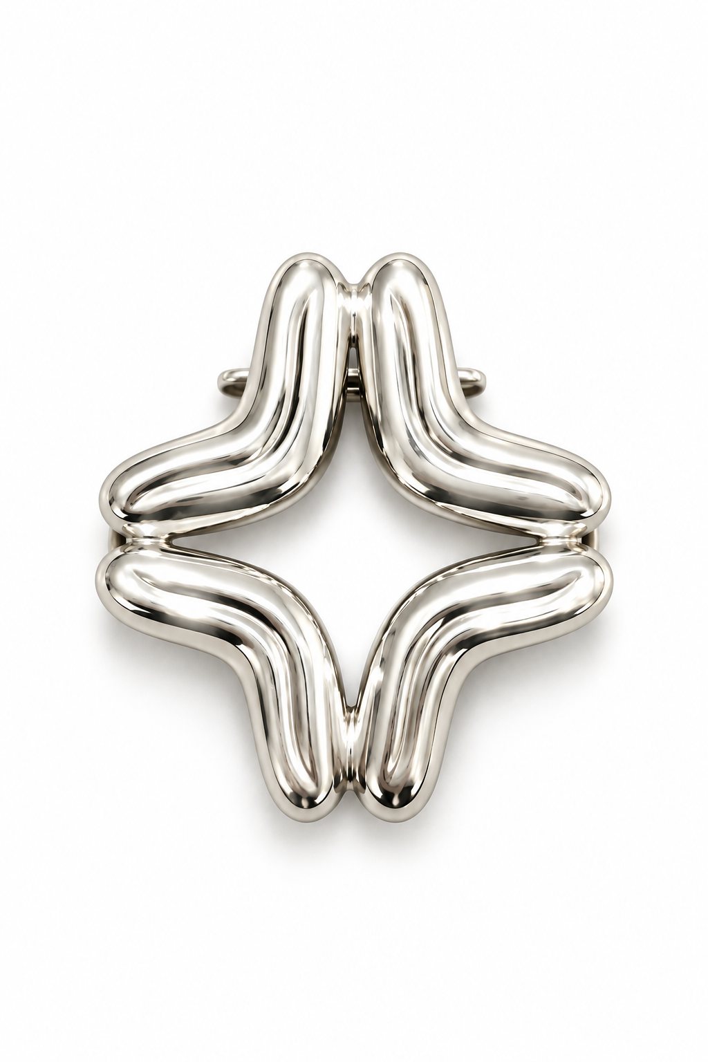 Lengua Cruz Scarf Ring in sterling silver, front view — four tongues in a cross, handmade in Taxco, Mexico