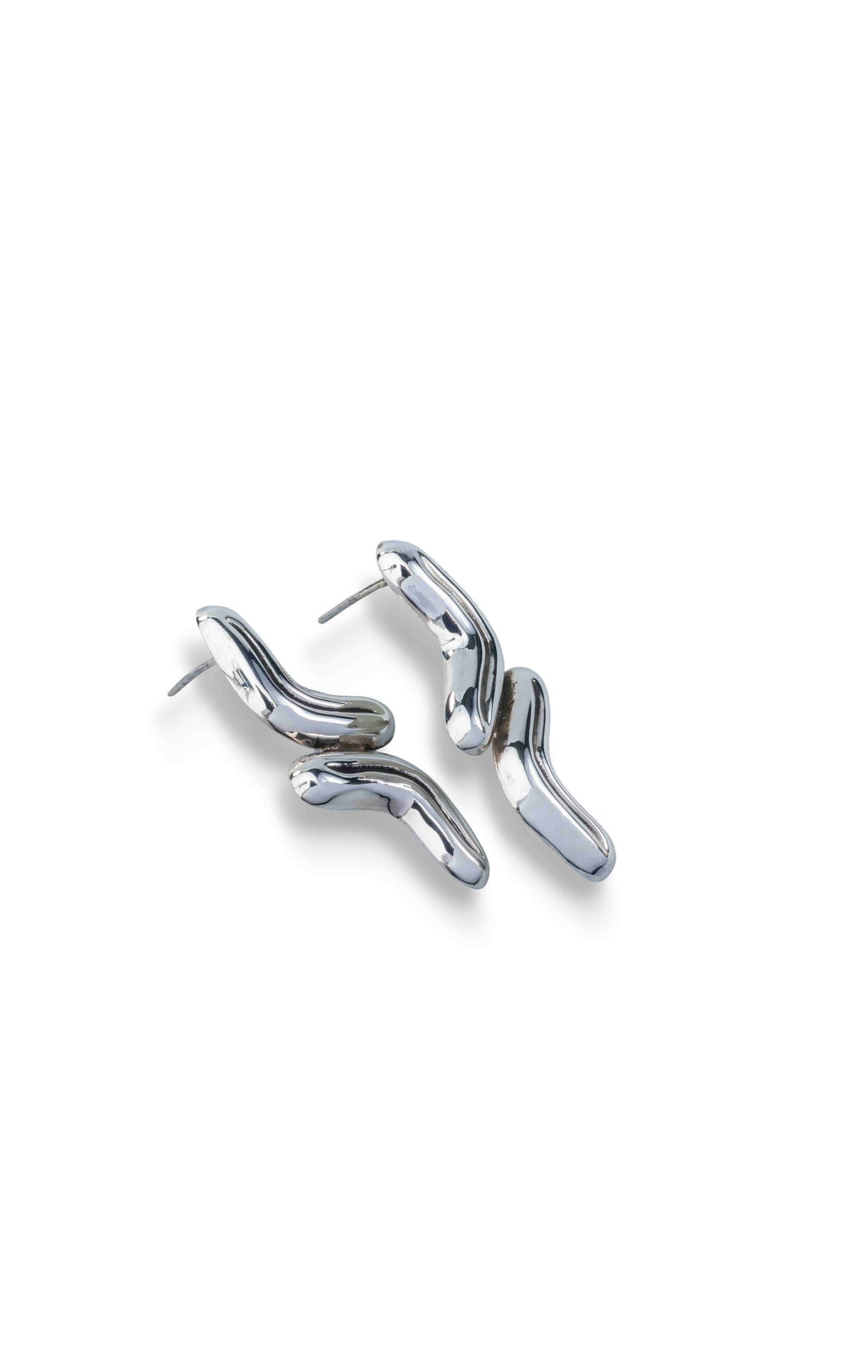 Lengua Drop Earrings in sterling silver, side view — handmade in Taxco, Mexico
