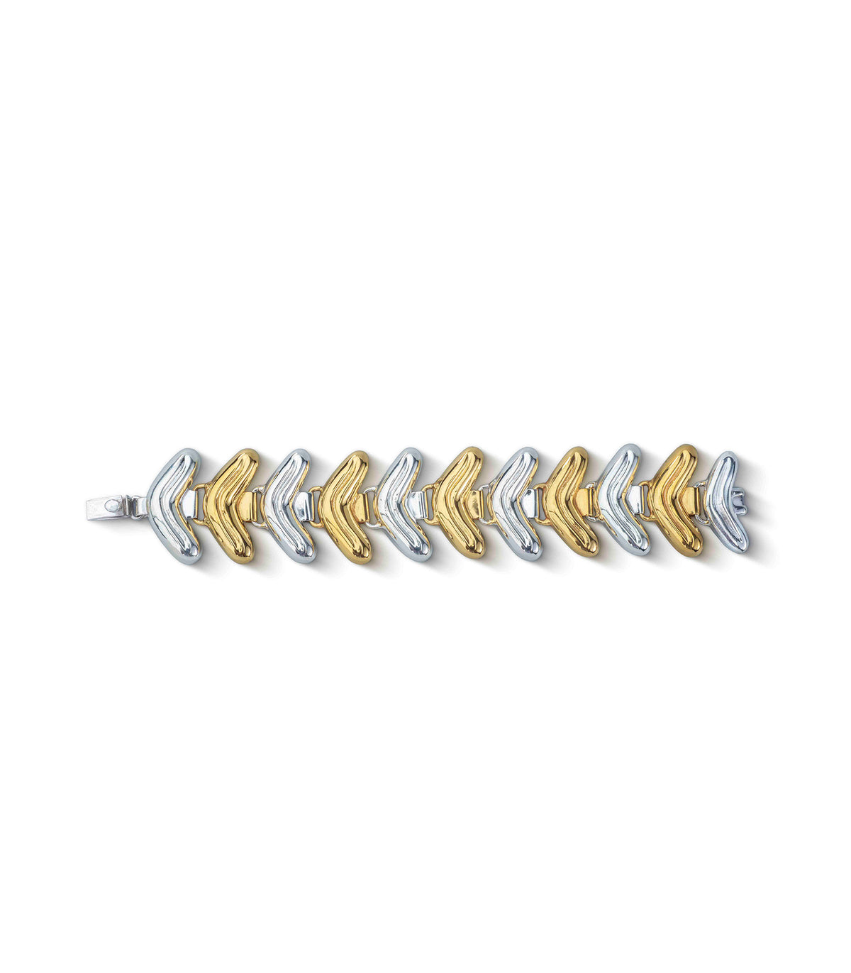 Lenguita Bracelet in sterling silver and gold vermeil, front view — handmade in Taxco, Mexico