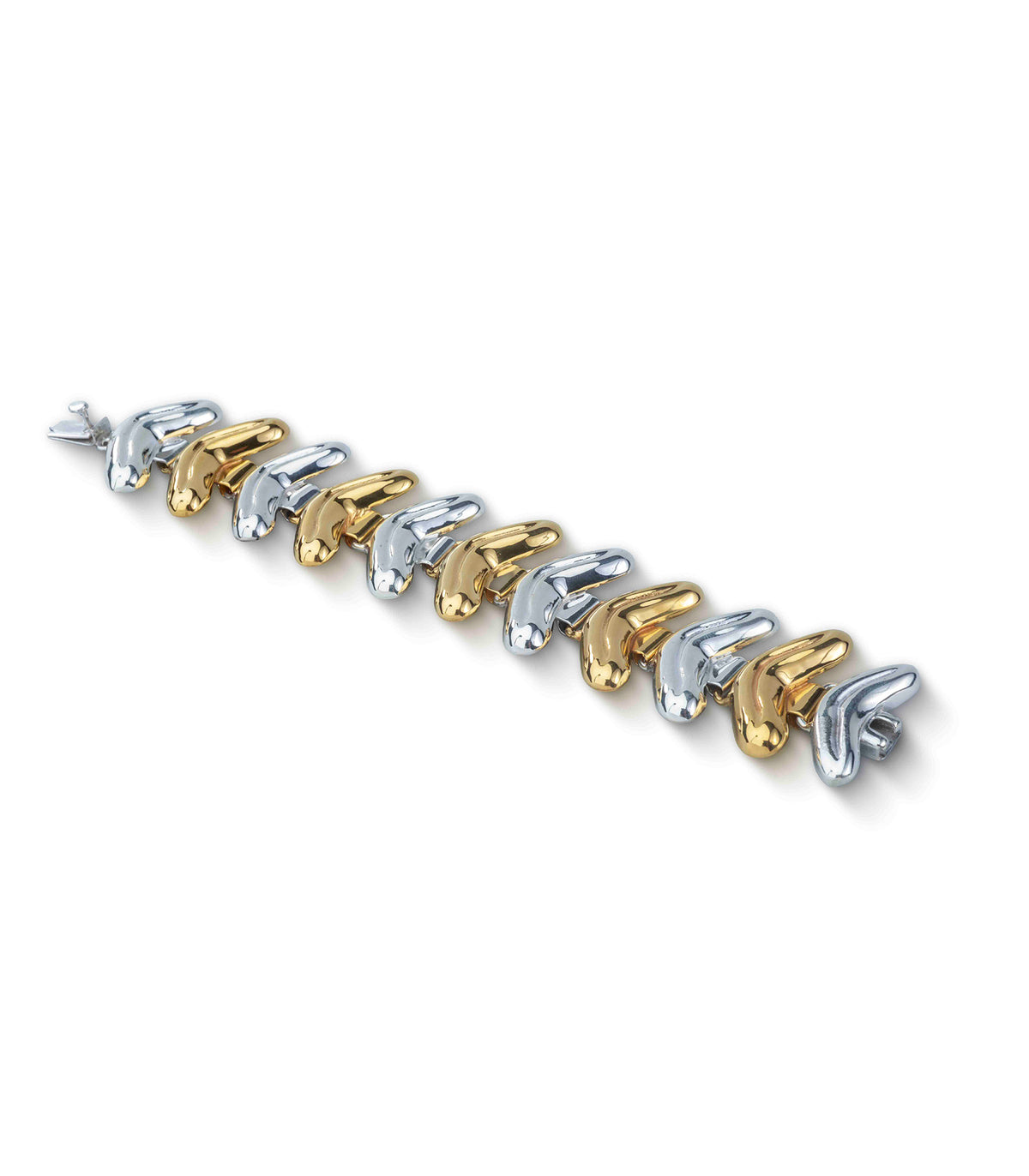 Lenguita Bracelet in sterling silver and gold vermeil, side view — handmade in Taxco, Mexico
