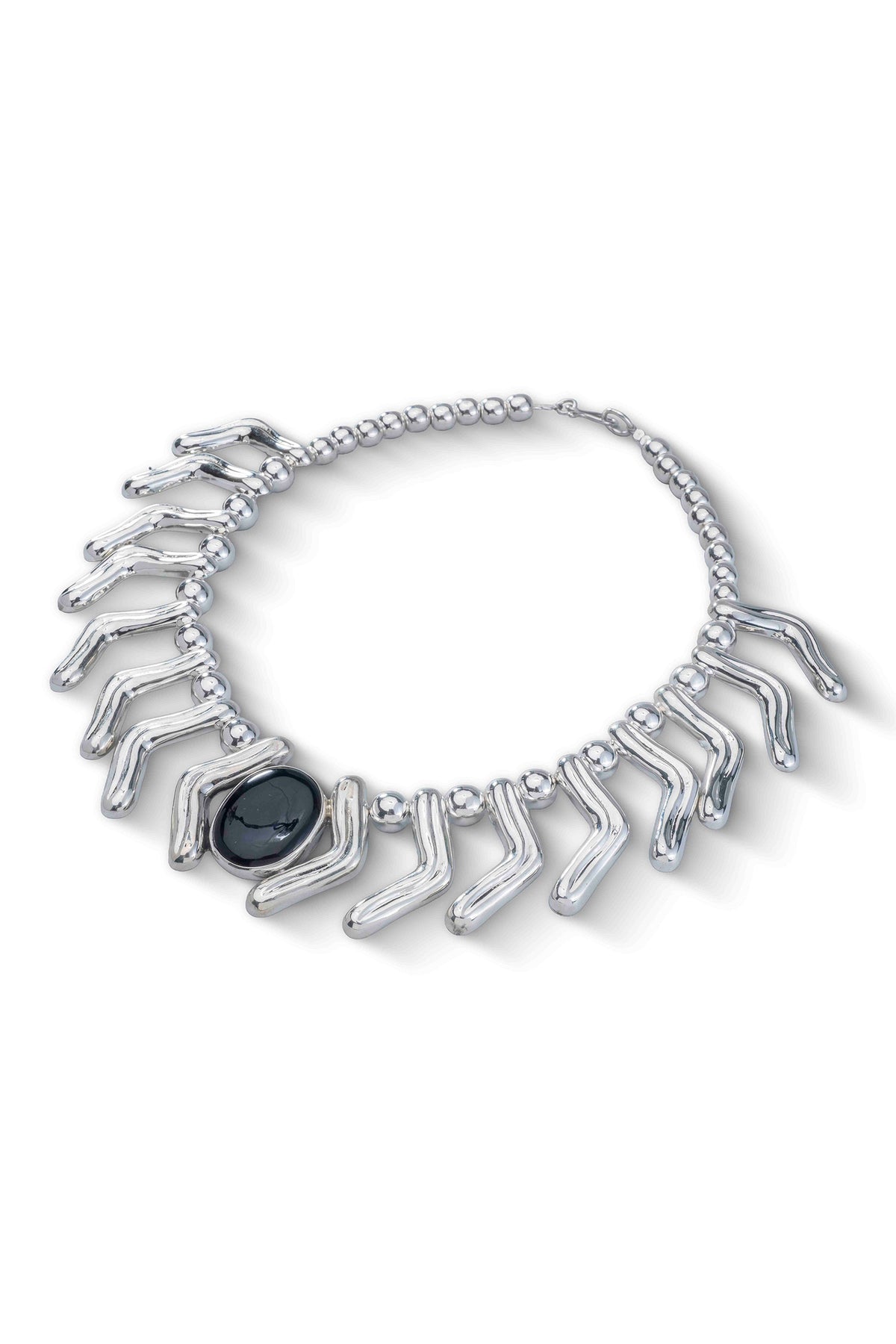 Lilly Necklace in sterling silver with black onyx, side view — handmade in Taxco, Mexico #Gemstone Type_Onyx
