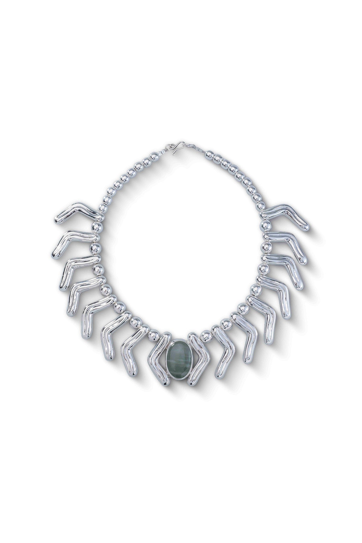 Lilly Necklace in sterling silver with jade, front view — handmade in Taxco, Mexico #Gemstone Type_Jade