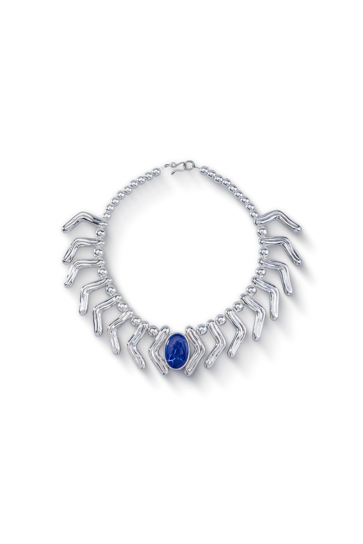 Lilly Necklace in sterling silver with lapis lazuli, front view — handmade in Taxco, Mexico #Gemstone Type_Lapis lazuli