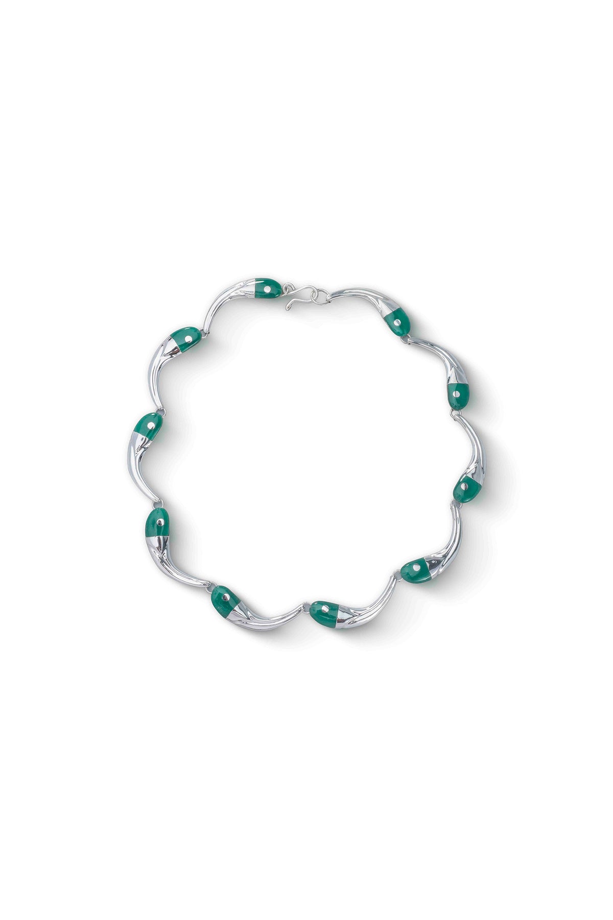 Pez Necklace in sterling silver with jade, front view — handmade in Taxco, Mexico #Gemstone Type_Jade