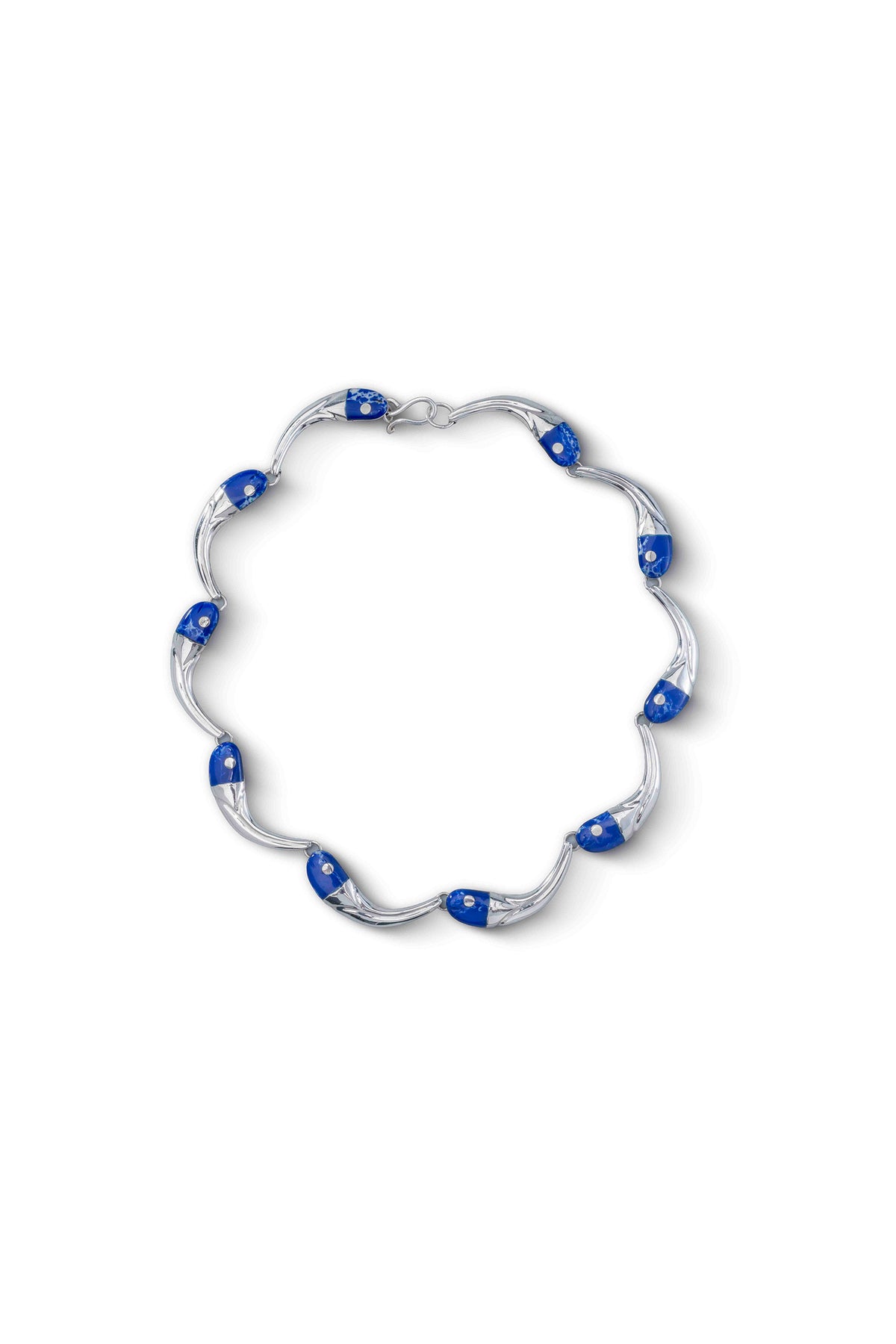 Pez Necklace in sterling silver with lapis lazuli, front view — handmade in Taxco, Mexico #Gemstone Type_Lapis lazuli