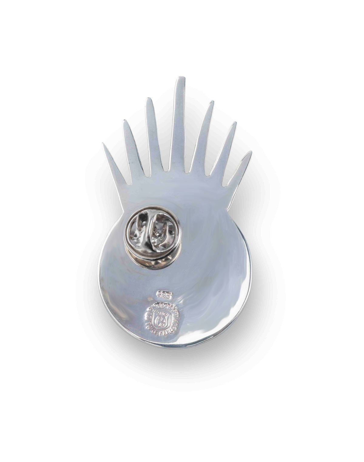 Sol Pin Grande in sterling silver with black onyx, back view showing the pin back — handmade in Taxco, Mexico #Gemstone Type_Onyx