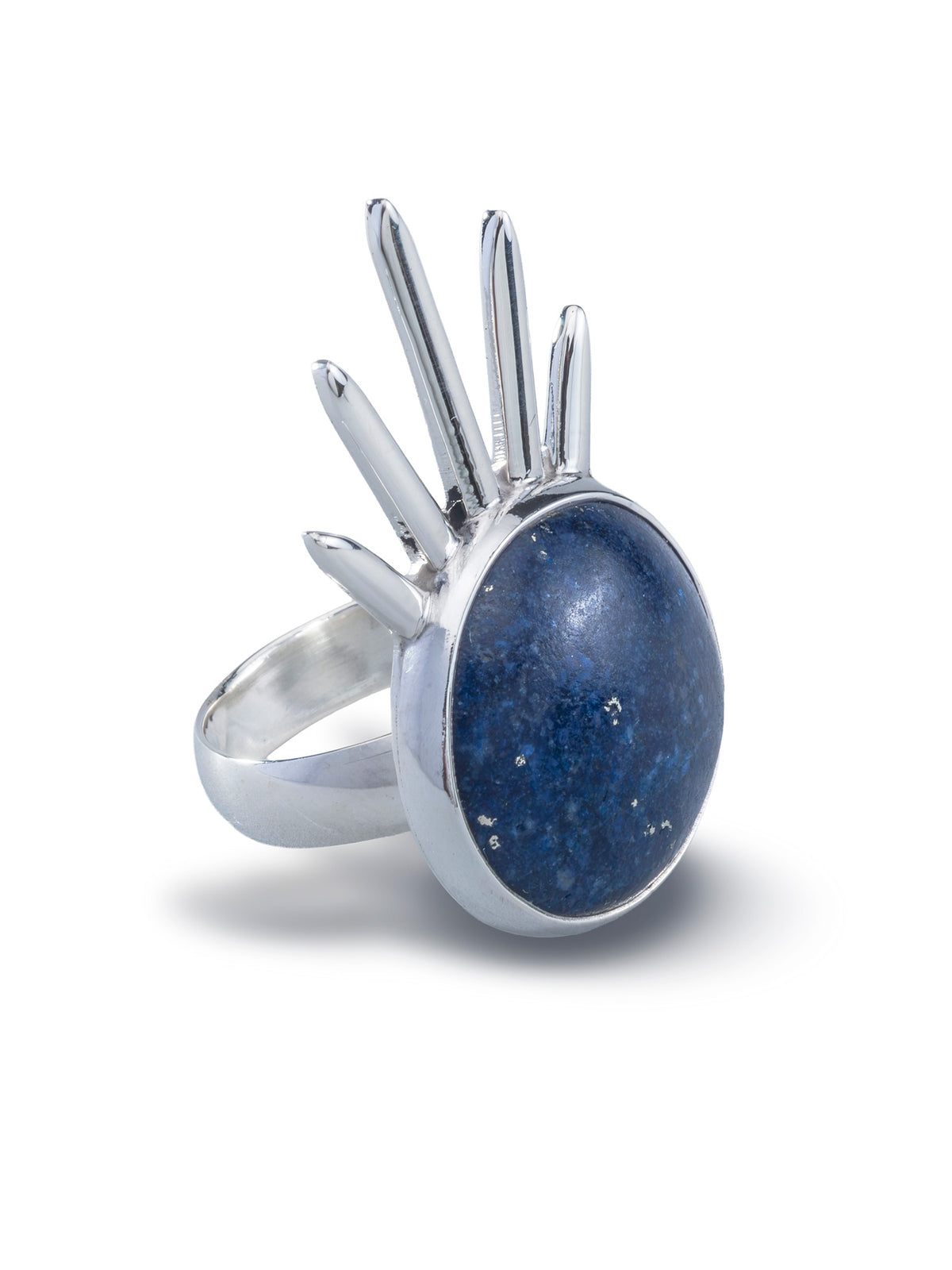 Sol Ring in sterling silver with lapis lazuli, front view — handmade in Taxco, Mexico #Gemstone Type_Lapis lazuli