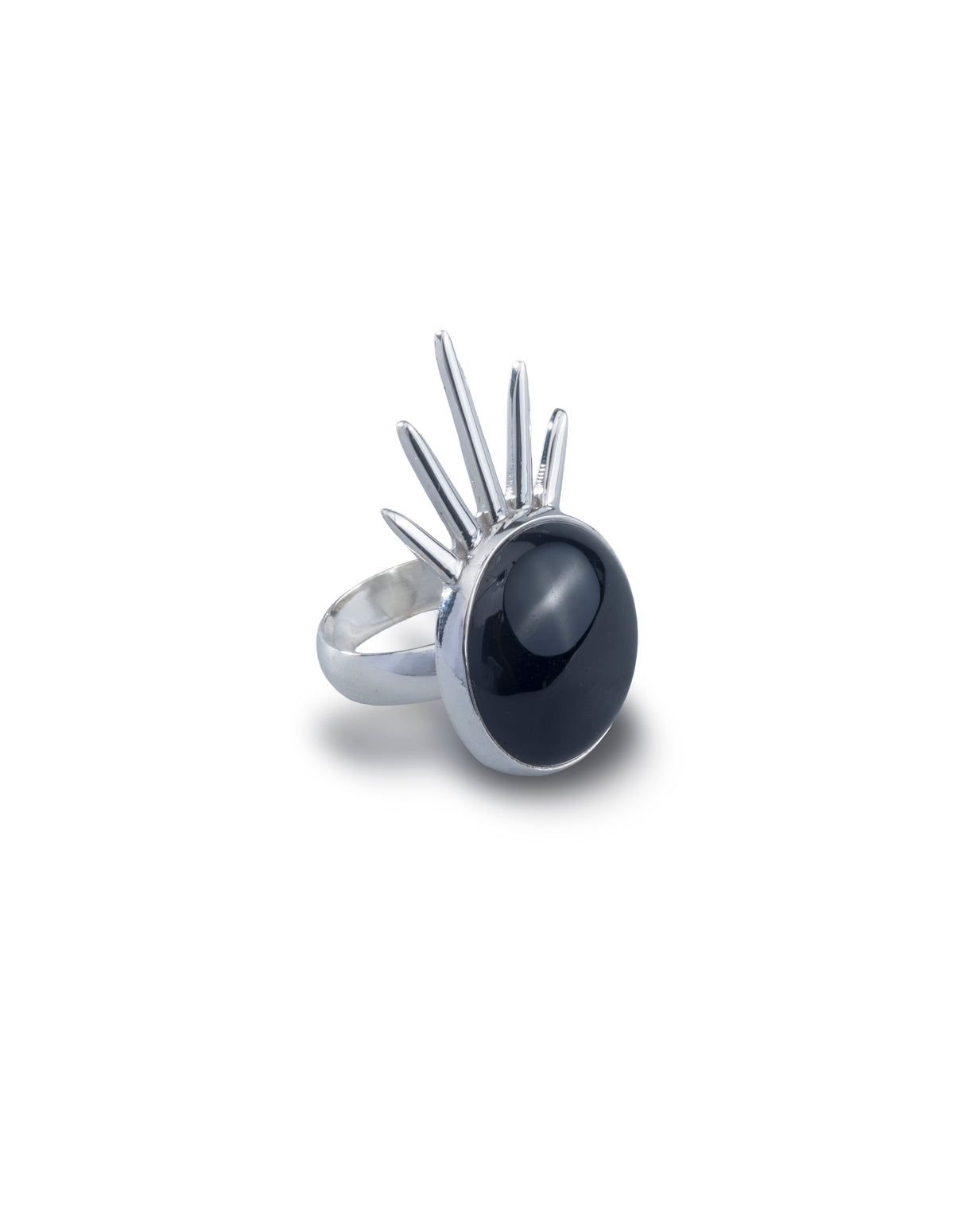 Sol Ring in sterling silver with black onyx, front view — handmade in Taxco, Mexico #Gemstone Type_Onyx