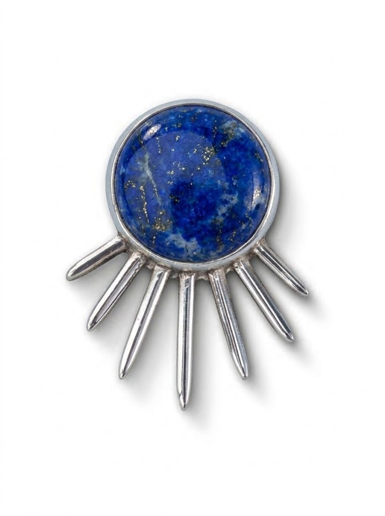 Sol Scarf Ring in sterling silver with lapis lazuli, front view — handmade in Taxco, Mexico #Gemstone Type_Lapis lazuli