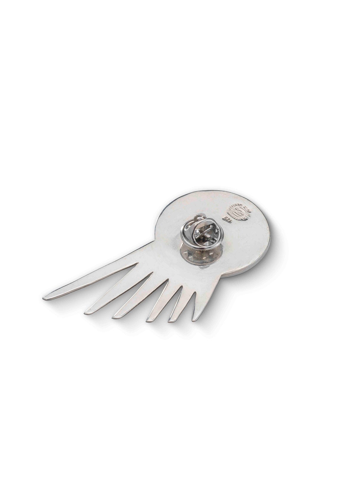Sol Spur Pin Grande in sterling silver with malachite, back view showing the pin back — handmade in Taxco, Mexico #Gemstone Type_Malachite