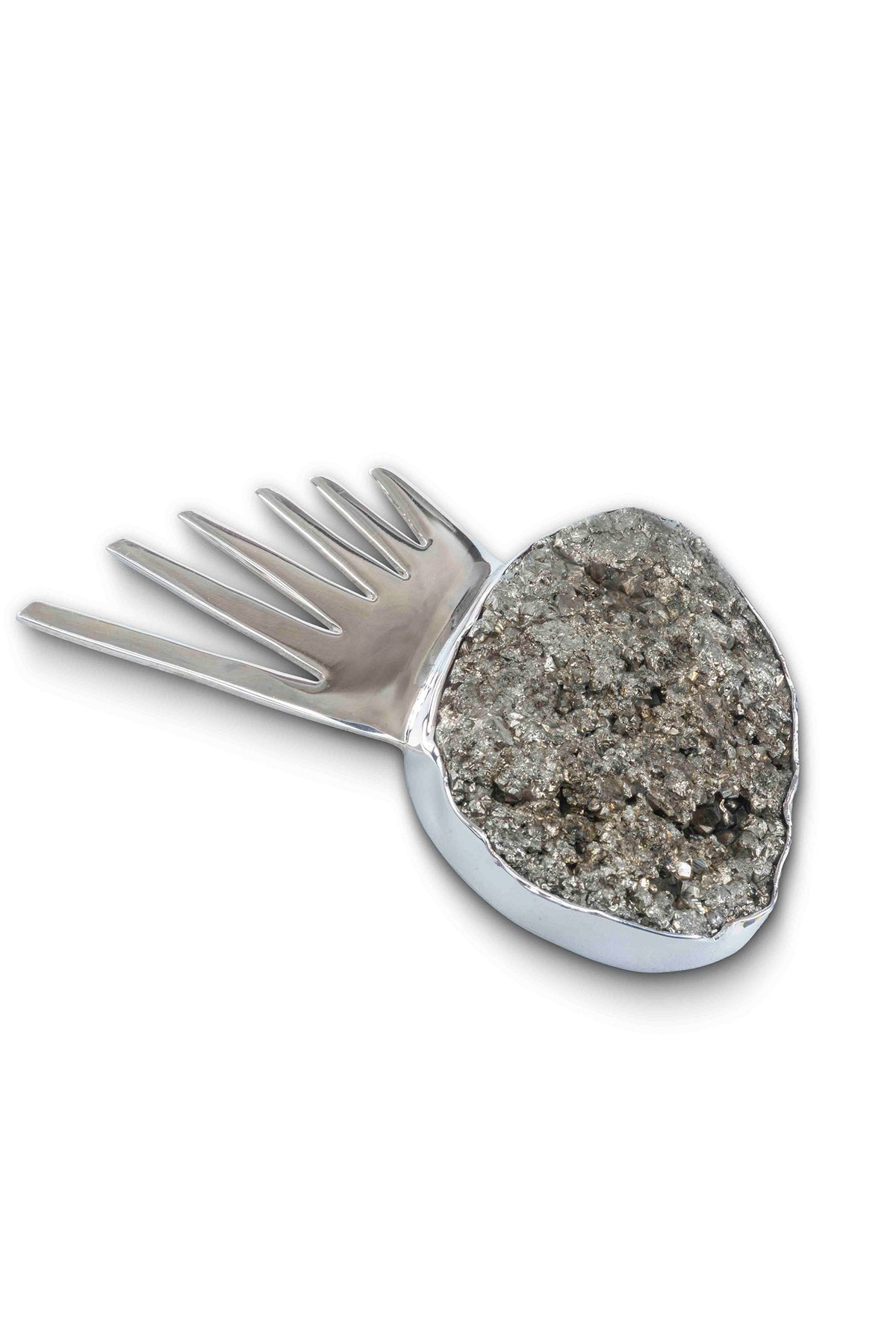 Sol Spur Pin Grande in sterling silver with pyrite, side view — handmade in Taxco, Mexico #Gemstone Type_Pyrite